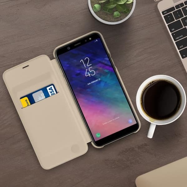 Samsung Plånboksfodral Samsung Galaxy A6+ Originalfodral Guld Plånboksfodral
