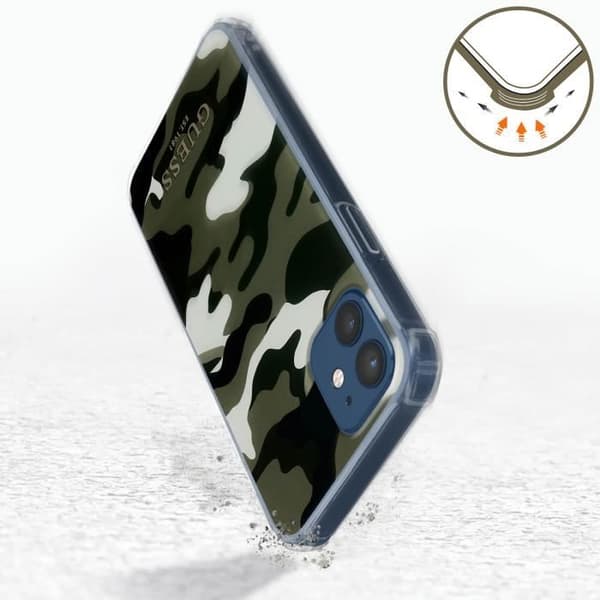 iPhone 12 och 12 Pro Fodral med handledsrem Guess Green Camouflage Pattern Green