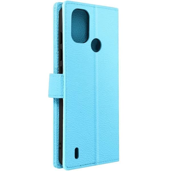 Skal till Nokia C21 Plus videostöd plånbok konstläder Blå