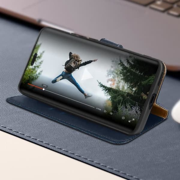 Fodral till Xiaomi 13 Lite - AVIZAR - Äkta läder - Blå - Stativ - Korthållare