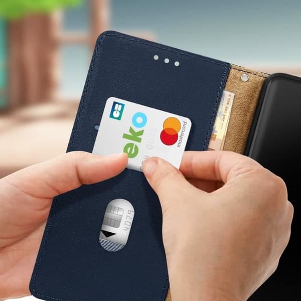 Fodral till Xiaomi 13 Lite - AVIZAR - Äkta läder - Blå - Stativ - Korthållare