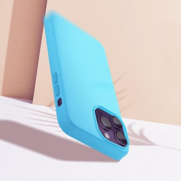 iPhone 14 Pro Max Fodral Halvstyvt Tunt Ljus Interiör Mjuk Moxie ljusblå