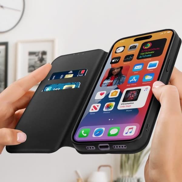 iPhone 14 Pro Max folioskal - AVIZAR - Korthållarflik - Videostödsfunktion - Svart