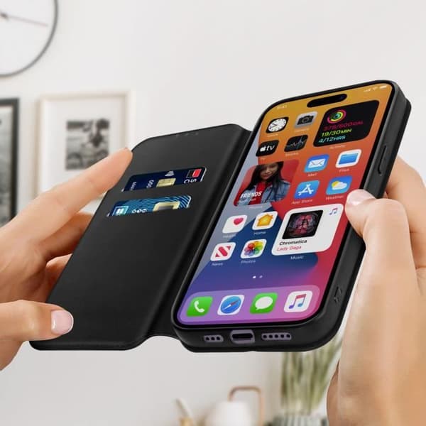 iPhone 14 Pro folio skal - AVIZAR - Svart - Korthållarflik - Videostödsfunktion