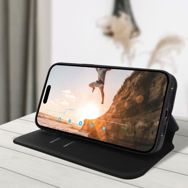 iPhone 14 Pro folio skal - AVIZAR - Svart - Korthållarflik - Videostödsfunktion