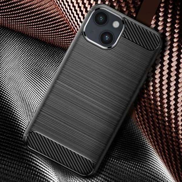 Skal till iPhone 14 - AVIZAR - Förstärkt mjuk - Svart borstad effekt - Skydd mot stötar och repor
