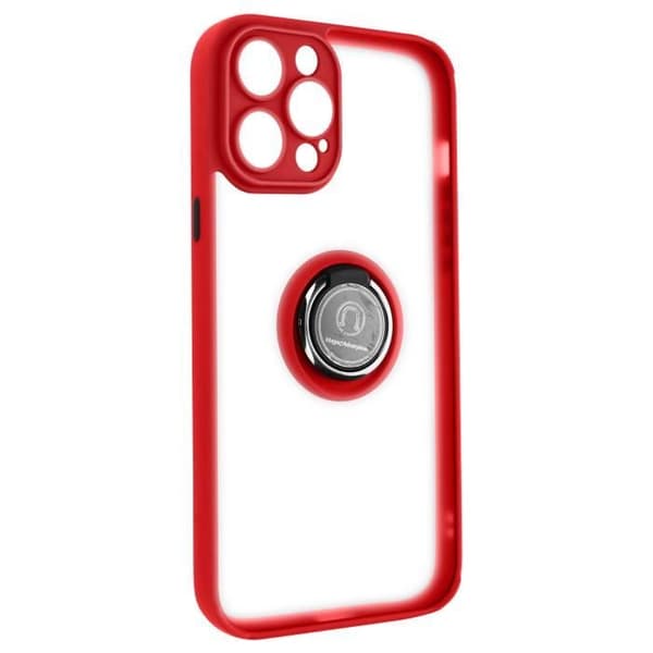 iPhone 14 Pro Fodral Bi-material Metal Ring Support Video röd