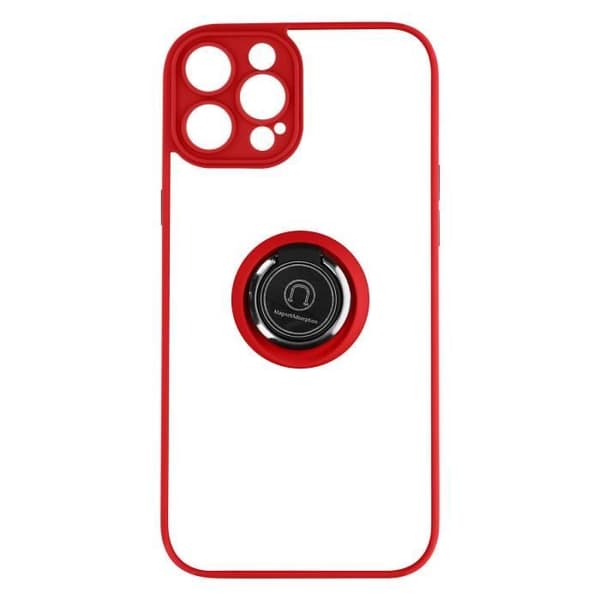 iPhone 14 Pro Fodral Bi-material Metal Ring Support Video röd