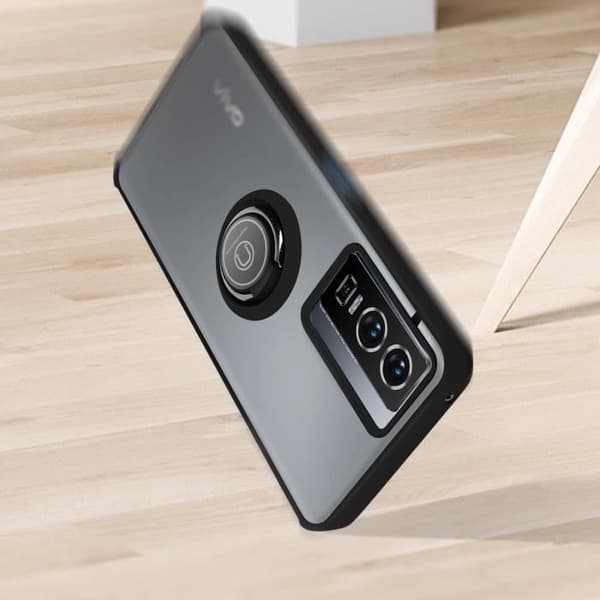 Vivo Y76 5G Fodral Bi-material Metal Ring Video Support svart