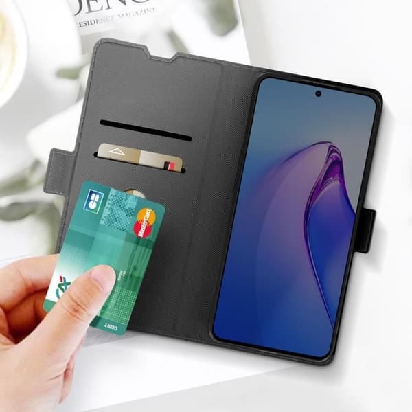 Oppo Reno 8 5G Plånboksstativ Fodral Ultra-Slim Ribbed Finish Svart/Grå