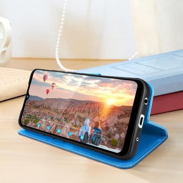 AVIZAR plånboksfodral till Xiaomi Redmi A1 - Blå - Videostöd - Sprucket utseende