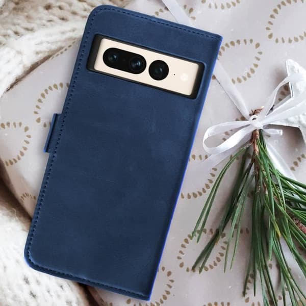 AVIZAR Plånboksfodral för Google Pixel 7 Pro - Blå - Dubbel magnetisk flik - Videostödfunktion