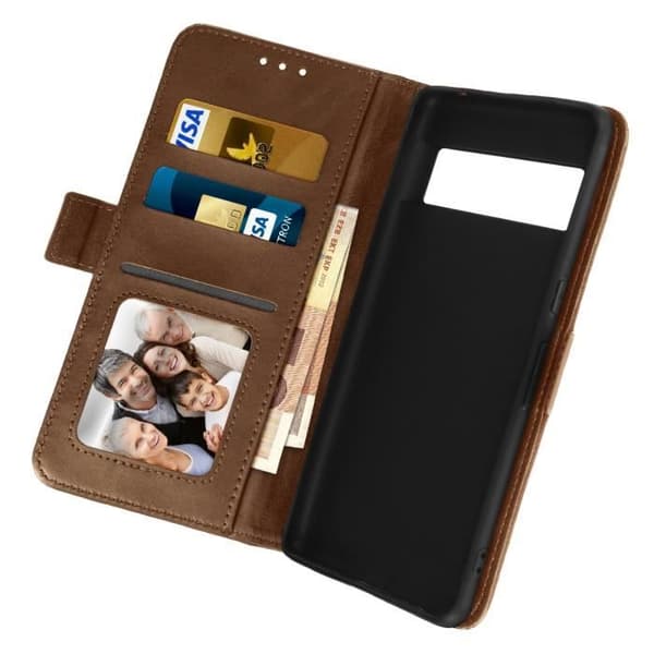 Google Pixel 7 Pro plånboksfodral Double Magnetic Tab Stand Brun