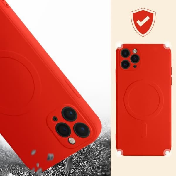 Skyddsskal AVIZAR för iPhone 11 Pro Max - Röd silikon - Kompatibel med MagSafe