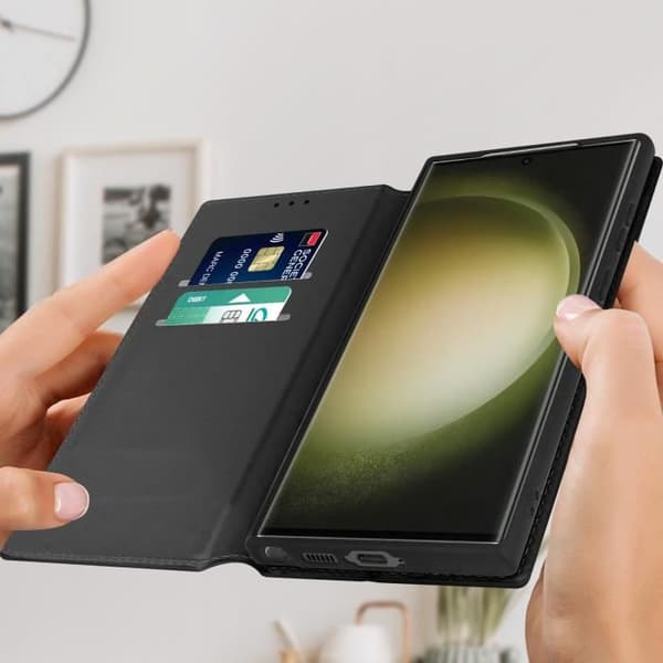 Fodral till Samsung Galaxy S23 Ultra - AVIZAR - Flip Card Hållare Video Support - Svart