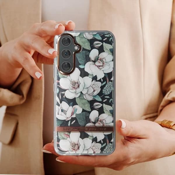 AVIZAR Skyddsfodral för Samsung Galaxy A54 5G - Blomstertryck - Rosa - Elegant snöre