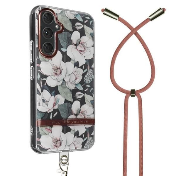 AVIZAR Skyddsfodral för Samsung Galaxy A54 5G - Blomstertryck - Rosa - Elegant snöre