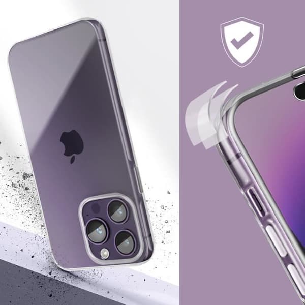 iPhone 14 Pro Fodral - AVIZAR - Full hård baksida och mjuk framsida - Vit - Genomskinlig - Mjukt fodral