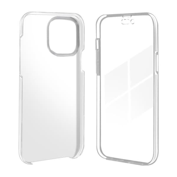 iPhone 14 Pro Fodral - AVIZAR - Full hård baksida och mjuk framsida - Vit - Genomskinlig - Mjukt fodral