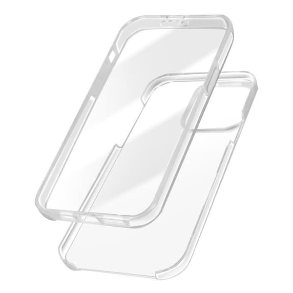 iPhone 14 Pro Fodral - AVIZAR - Full hård baksida och mjuk framsida - Vit - Genomskinlig - Mjukt fodral