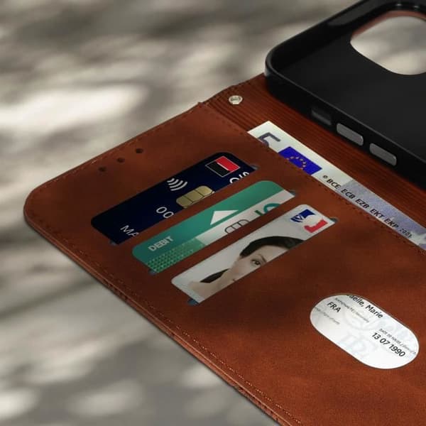 iPhone 14 Plus Fodral - AVIZAR - Plånbok och videohållare - Magnetisk stängning - Brun