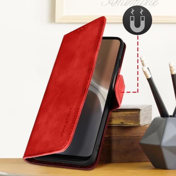 AVIZAR Plånboksfodral till Motorola Moto G32 - Röd - Videostödsfunktion