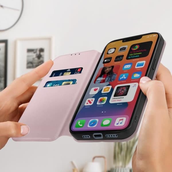 iPhone 14 folioskal - AVIZAR - Korthållarflik - Videostödfunktion - Champagnerosa