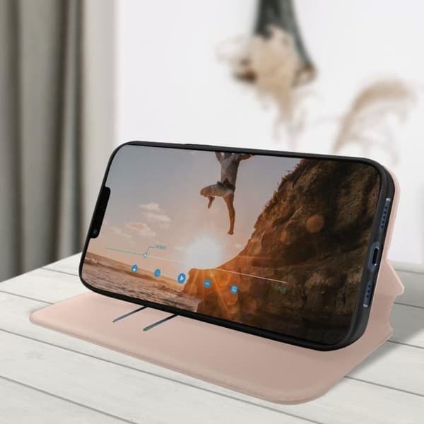 iPhone 14 folioskal - AVIZAR - Korthållarflik - Videostödfunktion - Champagnerosa