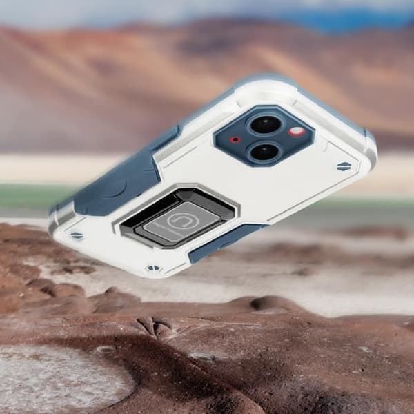 Hybrid Stötsäkert iPhone 14-fodral med magnetisk stödring Vit