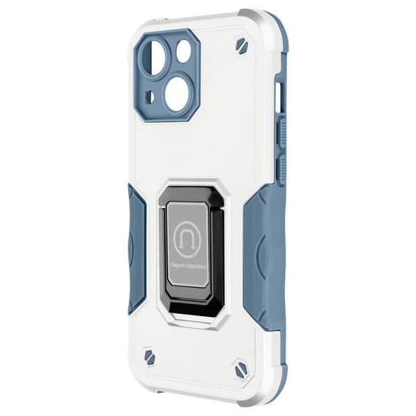 Hybrid Stötsäkert iPhone 14-fodral med magnetisk stödring Vit