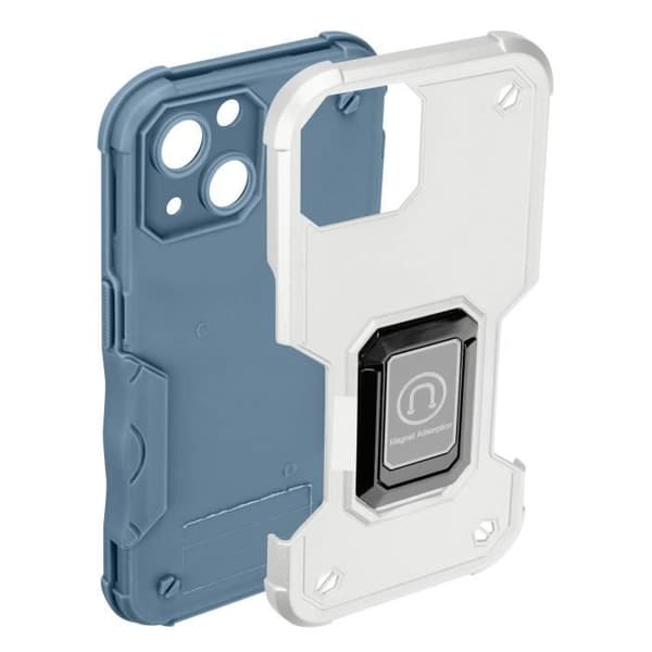Hybrid Stötsäkert iPhone 14-fodral med magnetisk stödring Vit