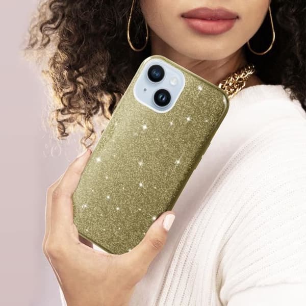 iPhone 14 Plus Glitter Avtagbart halvstyvt silikonfodral Guld - AVIZAR - Gul - Blandat