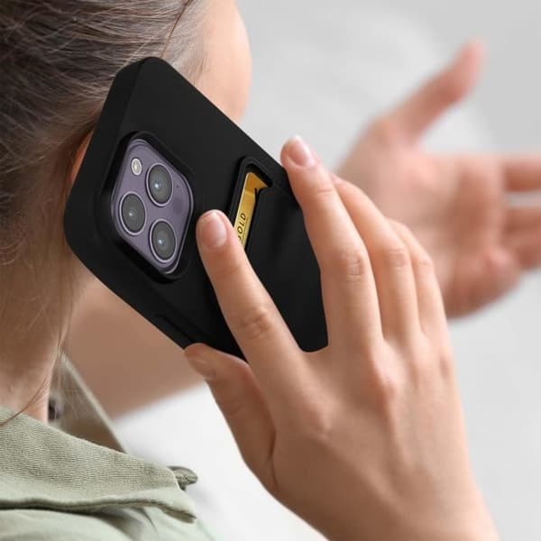 iPhone 14 Pro Max skyddsfodral - AVIZAR - Mjuk silikon - Svart - Integrerad korthållare