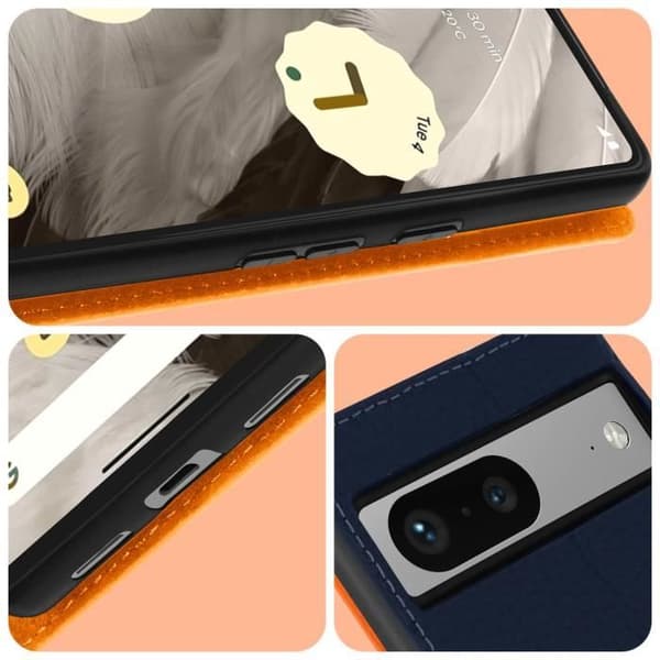 AVIZAR plånboksfodral för Google Pixel 7 - Midnattsblått texturerat läder - Videostöd - Hårt skal