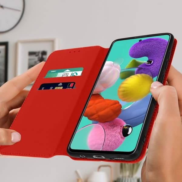 AVIZAR Samsung Galaxy A51 Folio Cover - Röd - Videostödfunktion - Kortfack