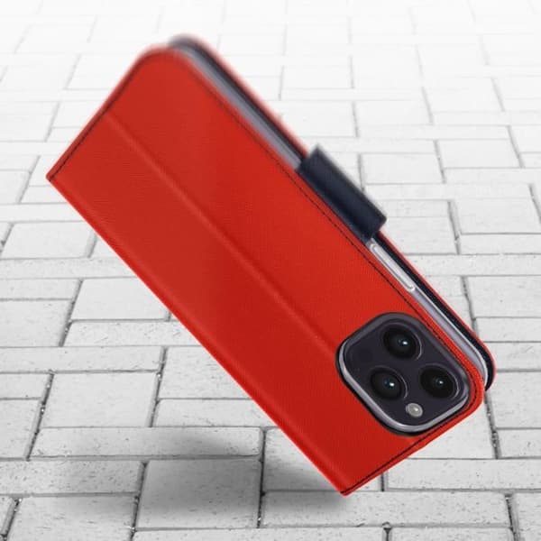 iPhone 14 Pro-fodral Plånbok Korthållare Tvåfärgad röd och blå videostöd