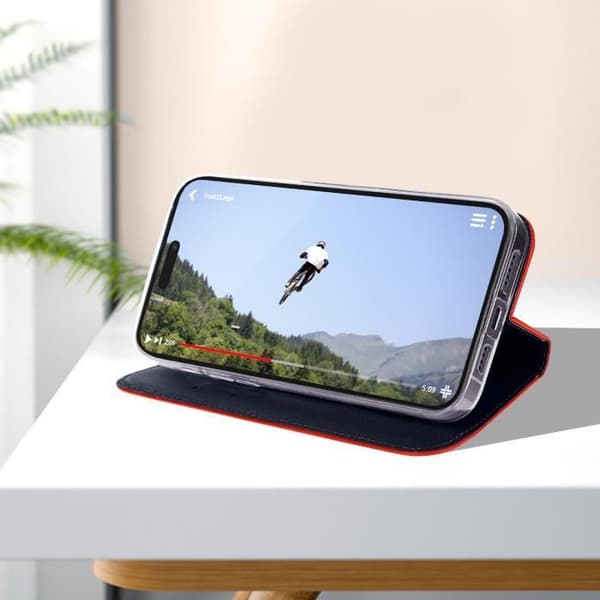iPhone 14 Pro-fodral Plånbok Korthållare Tvåfärgad röd och blå videostöd