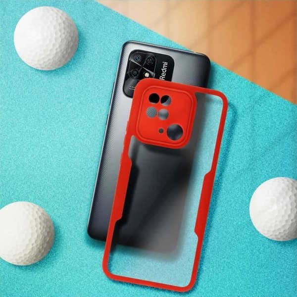 Xiaomi Redmi 10C Fodral Plexiglas Baksida och Polymer Front Röd Kontur
