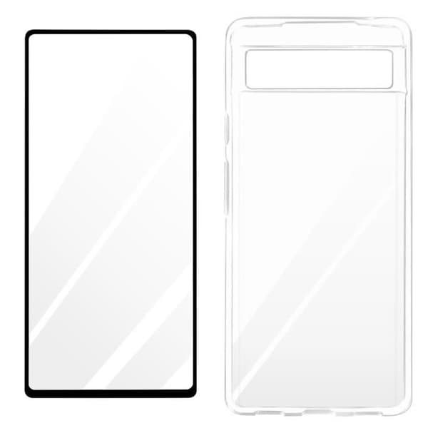 AVIZAR fodral för Google Pixel 6a - Mjuk silikon - 9H härdat glasfilm - Svart kontur