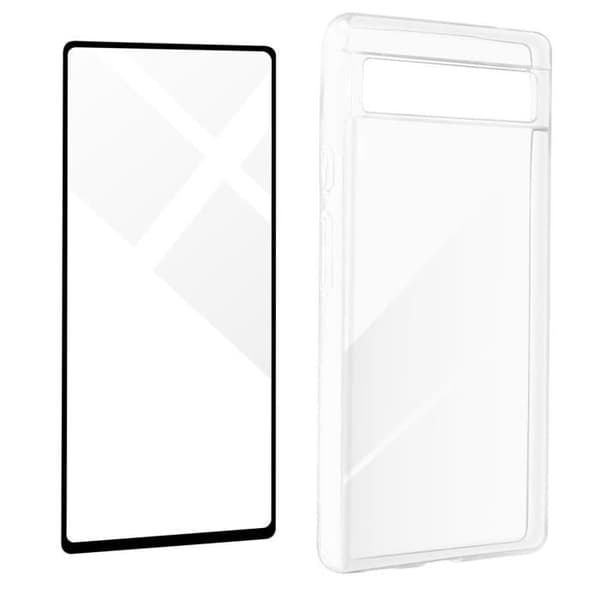 AVIZAR fodral för Google Pixel 6a - Mjuk silikon - 9H härdat glasfilm - Svart kontur