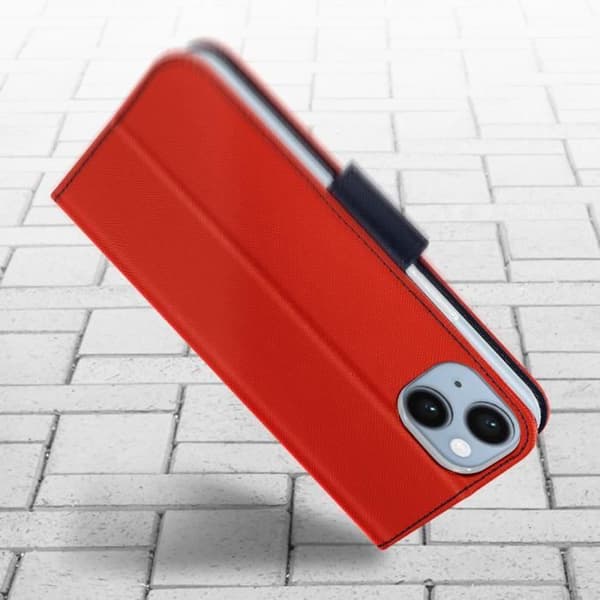 AVIZAR iPhone 14 fodral - Korthållarplånbok - Röd och blå - Horisontell stativfunktion
