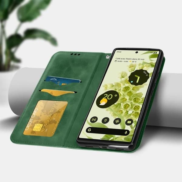 Google Pixel 6a plånboksfodral - AVIZAR - Grön - Stel - Syntet - Blandad