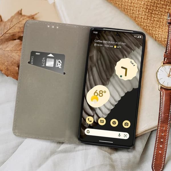 AVIZAR Fodral för Google Pixel 7 Pro - Svart - Magnetisk flipkorthållare Stativfunktion