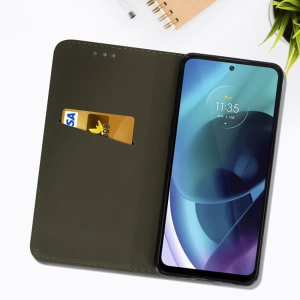 AVIZAR Fodral till Motorola Moto G71 5G - Svart - Magnetisk flipkorthållare Stativfunktion