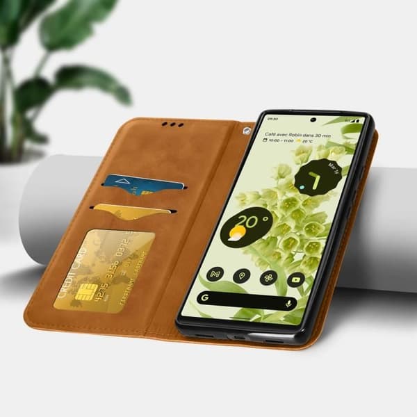 Google Pixel 6a plånboksfodral - AVIZAR - Korthållare - Soft-touch Camel