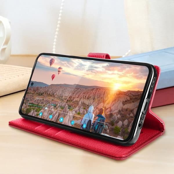 Motorola Moto G52 och G82 Fodral Flip Wallet Video Support Handledsrem Fuschia