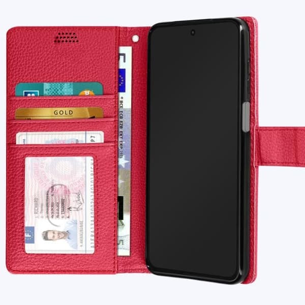 Motorola Moto G52 och G82 Fodral Flip Wallet Video Support Handledsrem Fuschia