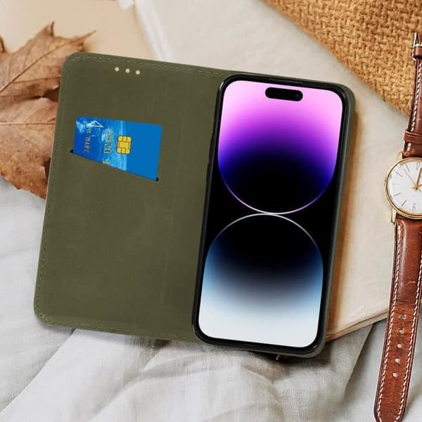 iPhone 14 Pro Max Fodral Magnetic Flip Korthållare Stativ Funktion svart
