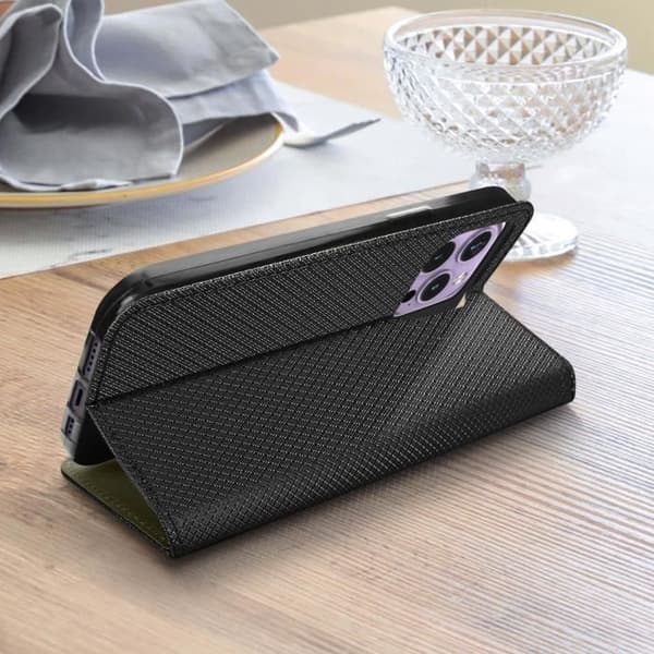 iPhone 14 Pro Max Fodral Magnetic Flip Korthållare Stativ Funktion svart