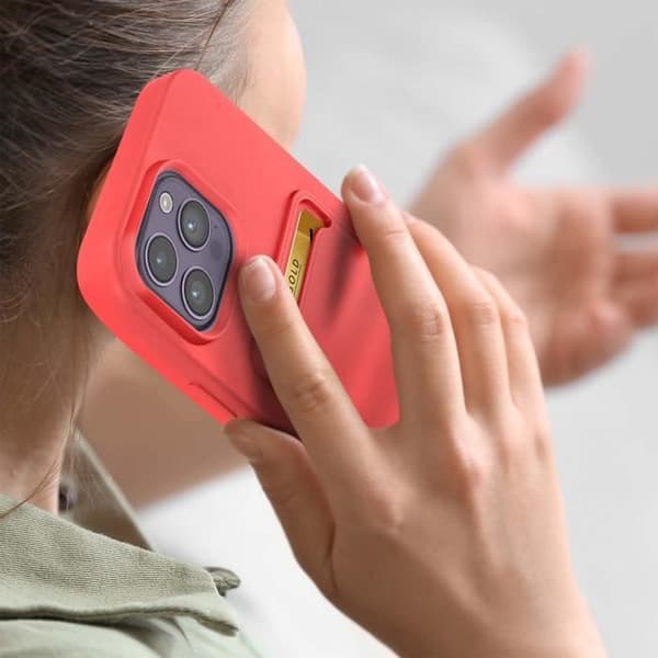 iPhone 14 Pro Max Mjukt Silikonfodral Coral Korthållare
